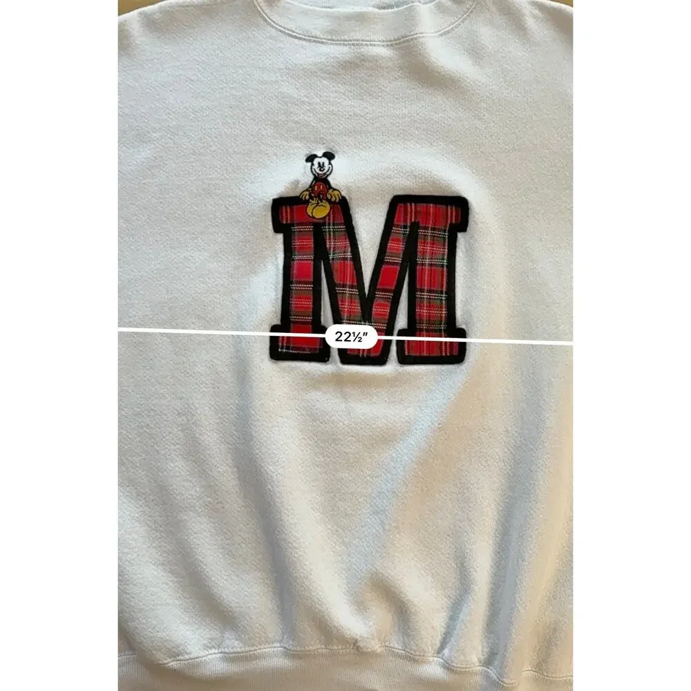 Vintage Mickey & Co Crewneck Sweatshirt Red Plaid M Patch Mickey Mouse - Picture 11 of 11